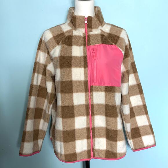 J. Crew Factory Plaid Woven Sherpa Zip-Up Jacket Size Small - Picture 2 of 9